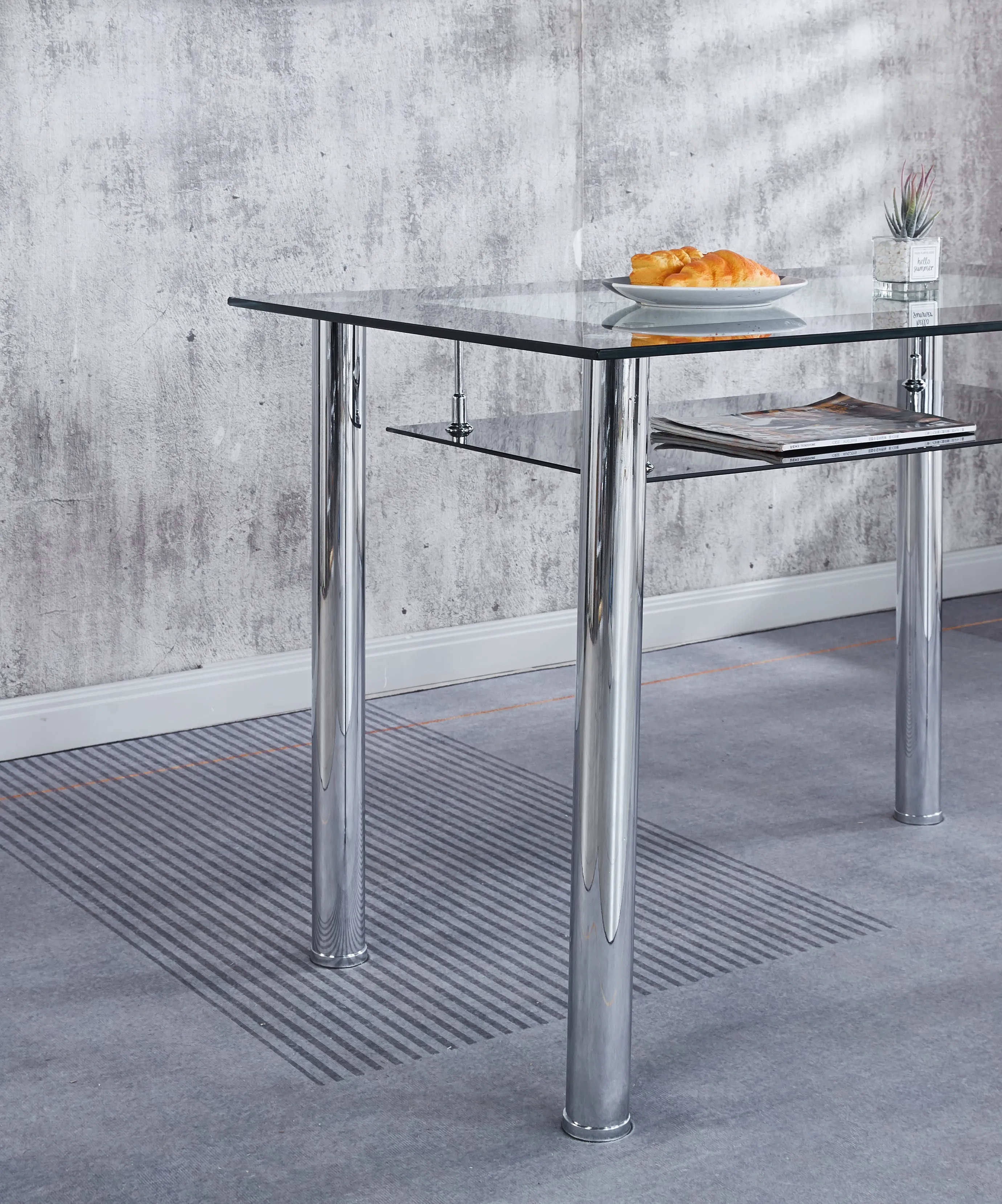 Compact Dining Table with 4 Chairs Set, Tempered Glass Table Top with Chrome Frame & Faux Leather Chairs set of 4
