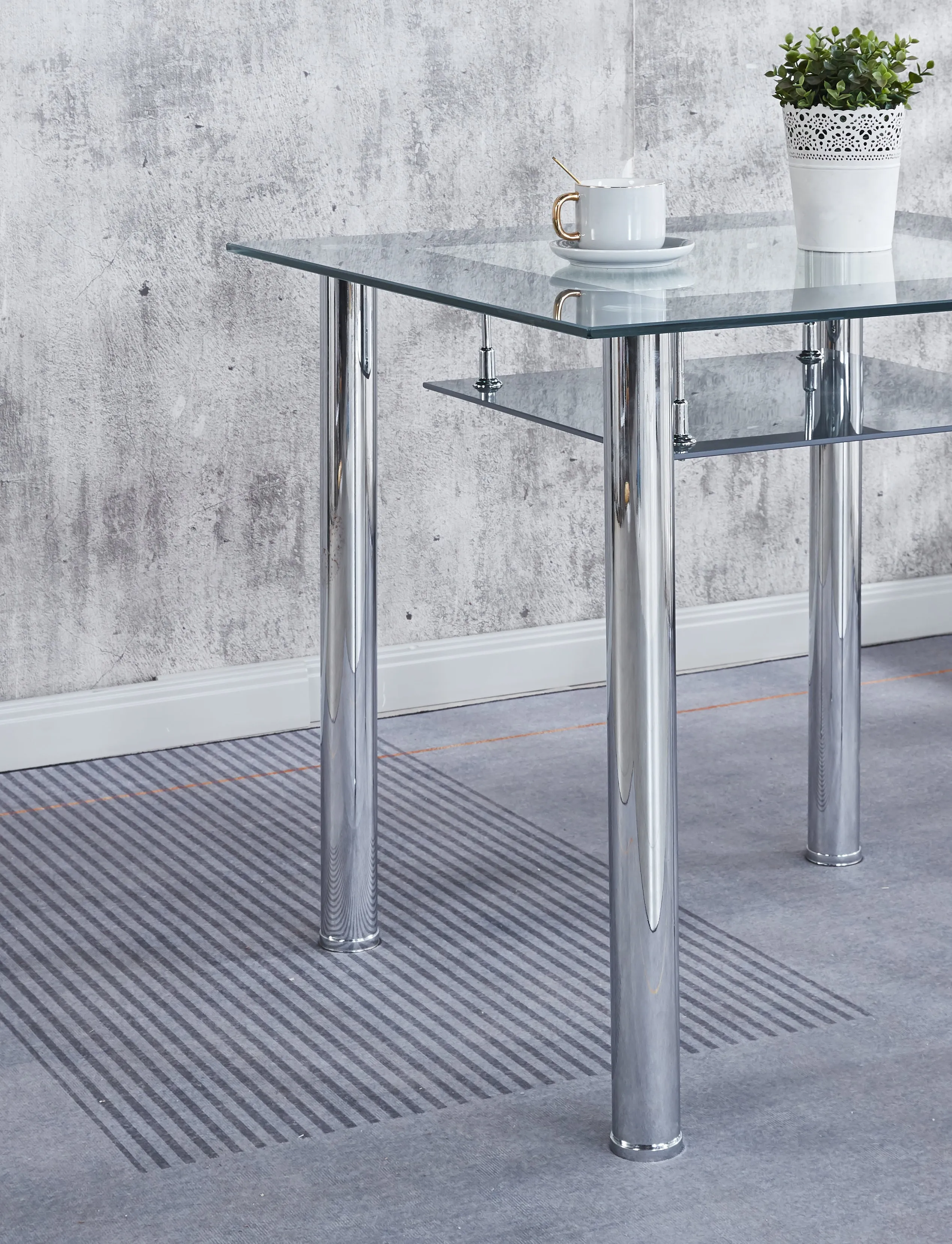 Compact Dining Table with 4 Chairs Set, Tempered Glass Table Top with Chrome Frame & Faux Leather Chairs set of 4