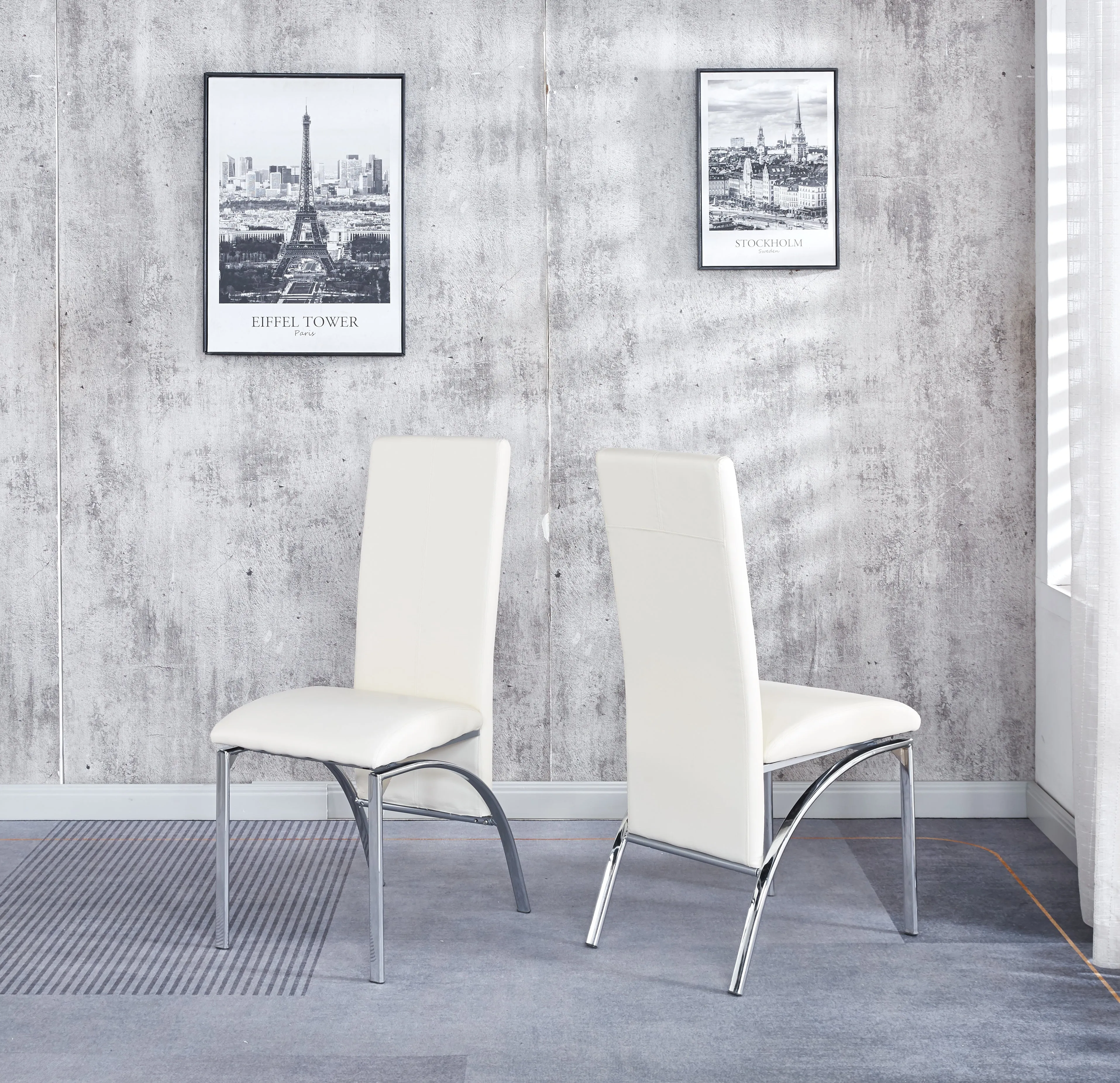 Compact Dining Table with 4 Chairs Set, Tempered Glass Table Top with Chrome Frame & Faux Leather Chairs set of 4