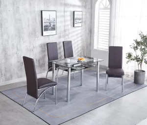 Compact Dining Table with 4 Chairs Set, Tempered Glass Table Top with Chrome Frame & Faux Leather Chairs set of 4