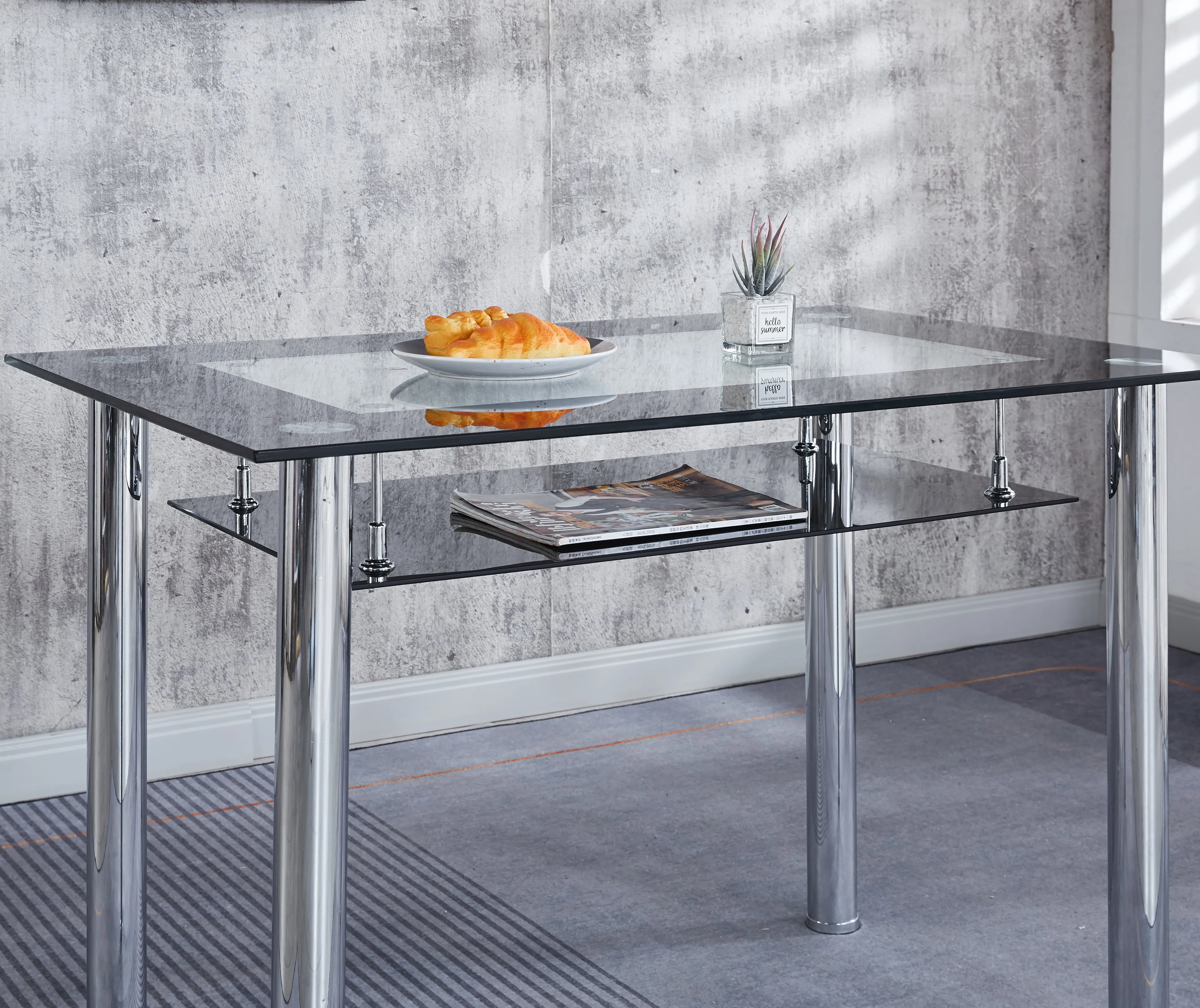 Compact Dining Table with 4 Chairs Set, Tempered Glass Table Top with Chrome Frame & Faux Leather Chairs set of 4