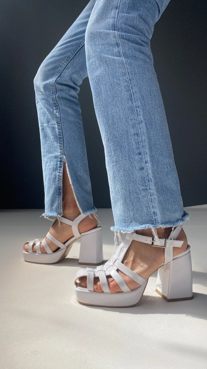 DSM White leather low platform summer women's shoe by Zoen - Oosterhout