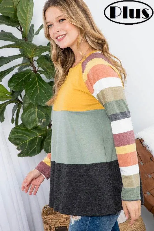 E Luna Plus Stripe Colorblock Top