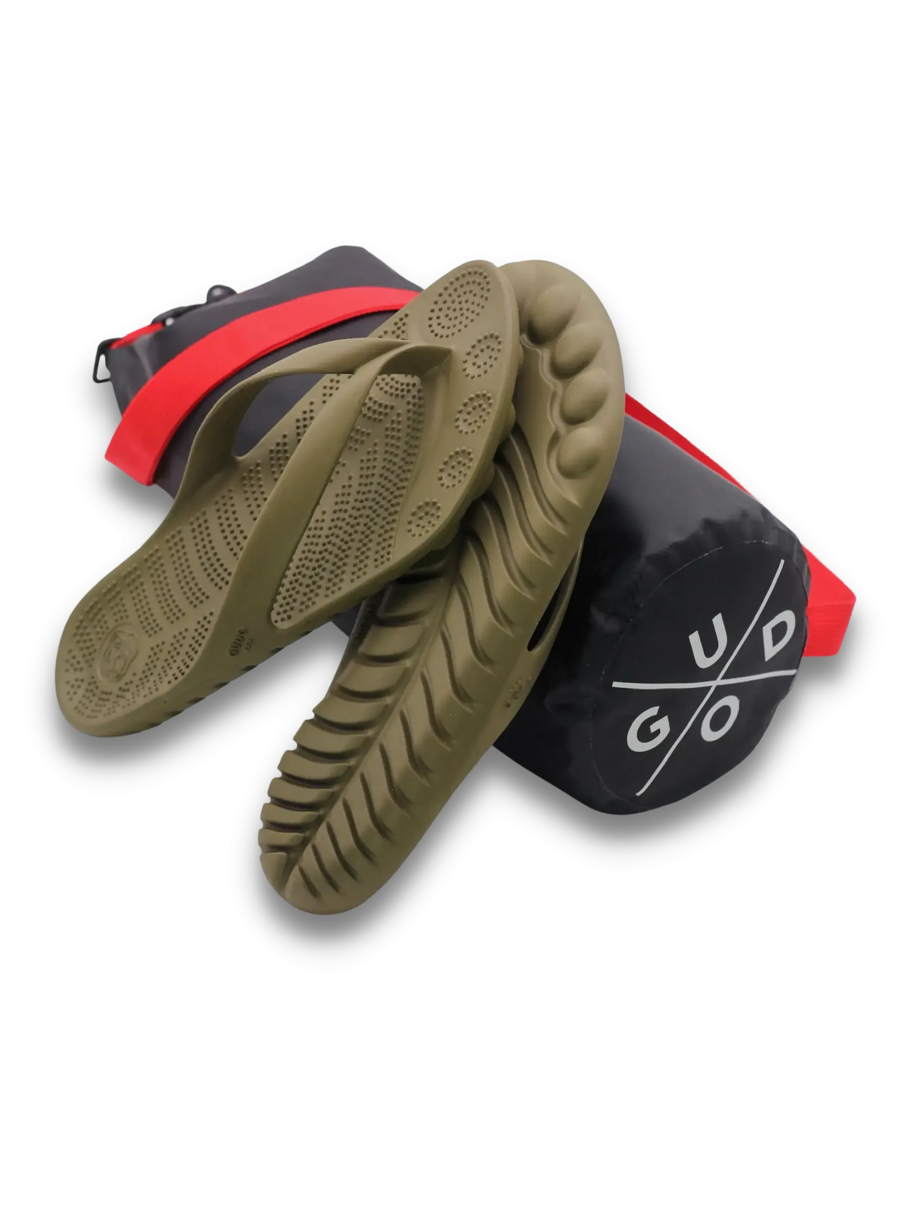 Eco-Conscious Seaweed Green Flip-Flops with Versatile Waterproof Drybag