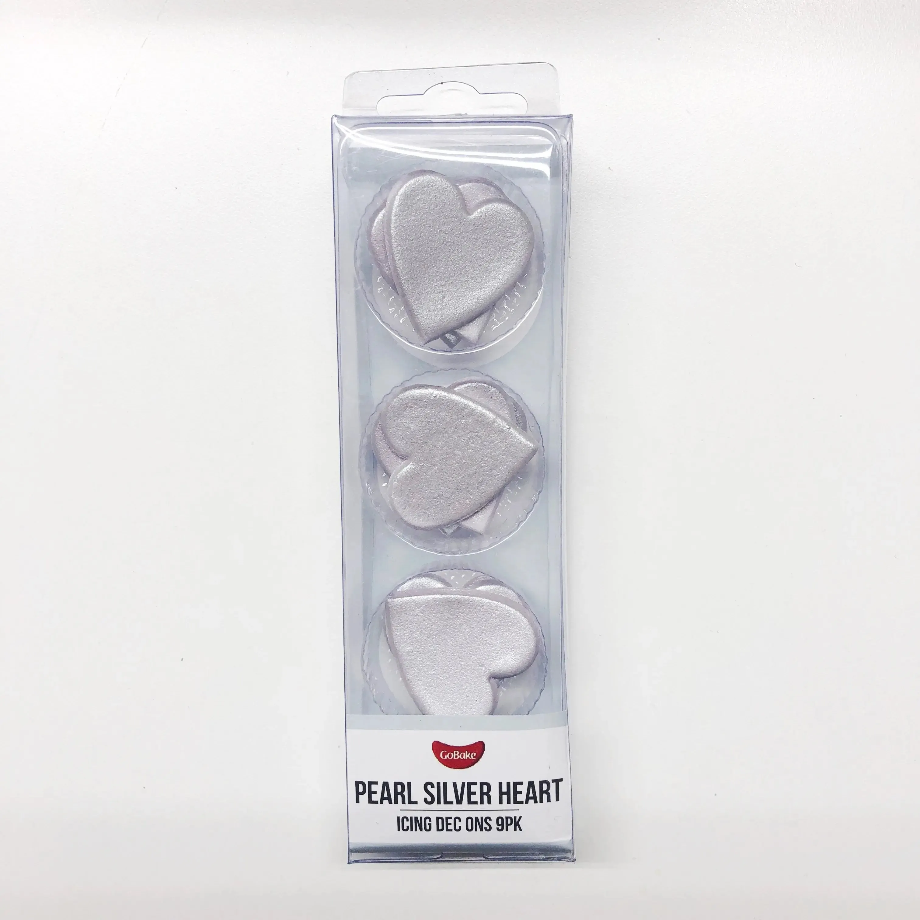 Edible Pearl Silver Heart Dec Ons - 12 Pack