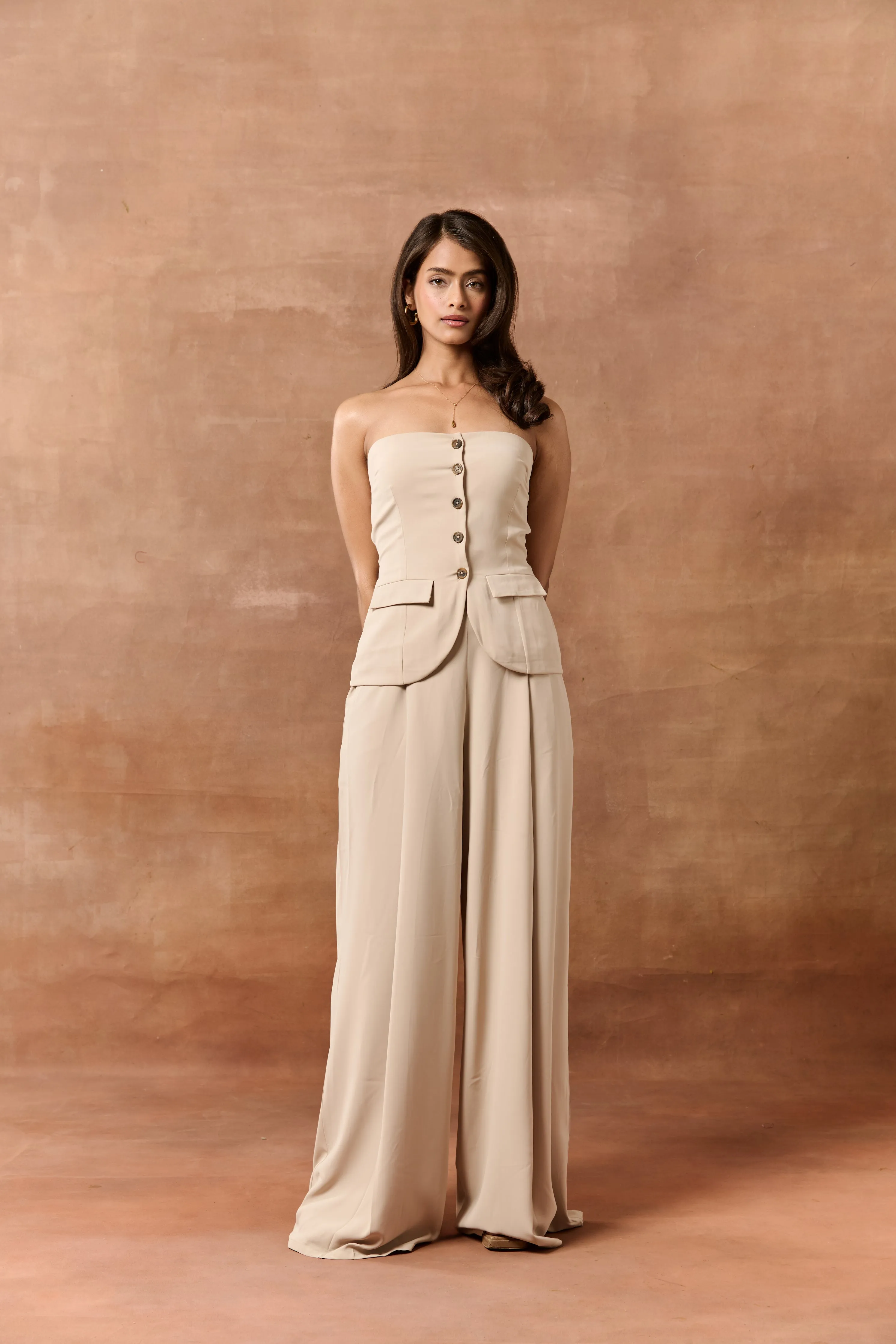 Elvita Beige High-Waisted Pants