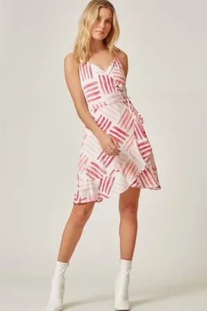 Emily Wonder Faux Wrap Dress In White And Pink