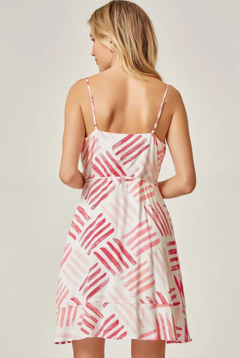 Emily Wonder Faux Wrap Dress In White And Pink