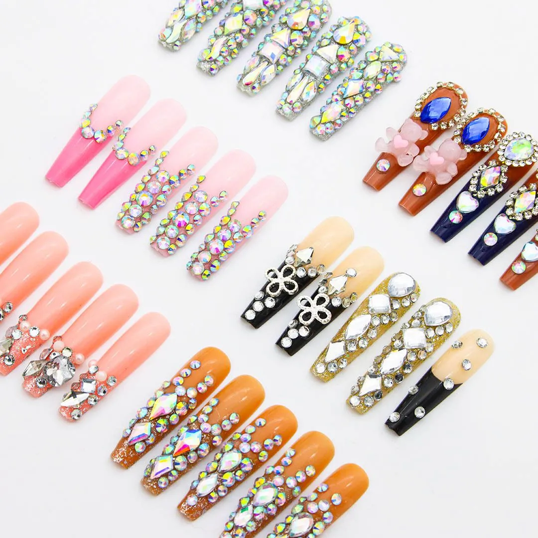 Gem Long Natural Coffin Press On Fingernails