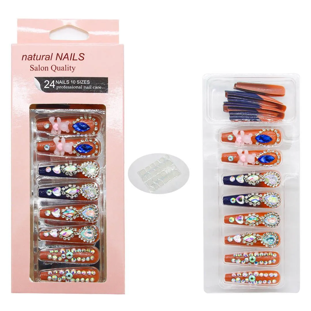 Gem Long Natural Coffin Press On Fingernails