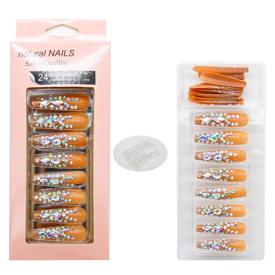 Gem Long Natural Coffin Press On Fingernails