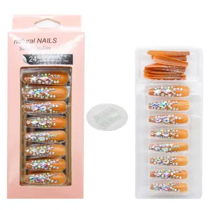 Gem Long Natural Coffin Press On Fingernails