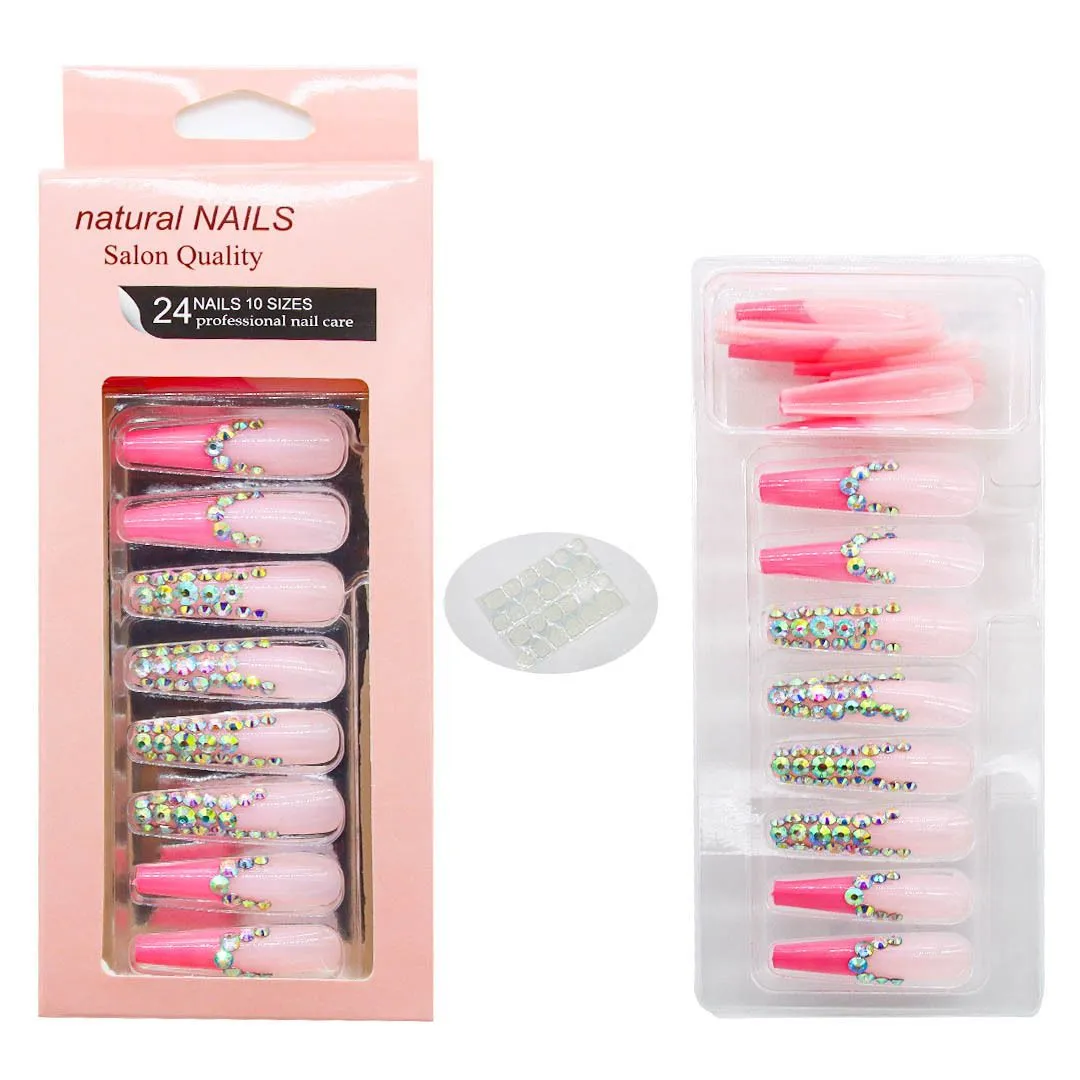 Gem Long Natural Coffin Press On Fingernails