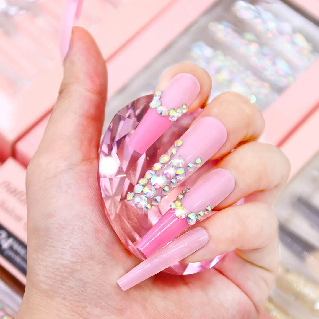 Gem Long Natural Coffin Press On Fingernails