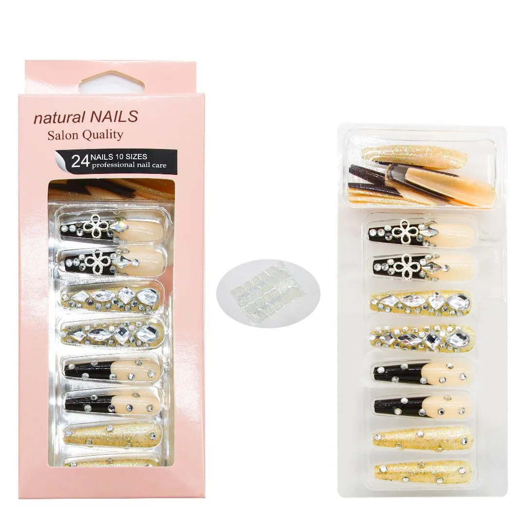 Gem Long Natural Coffin Press On Fingernails