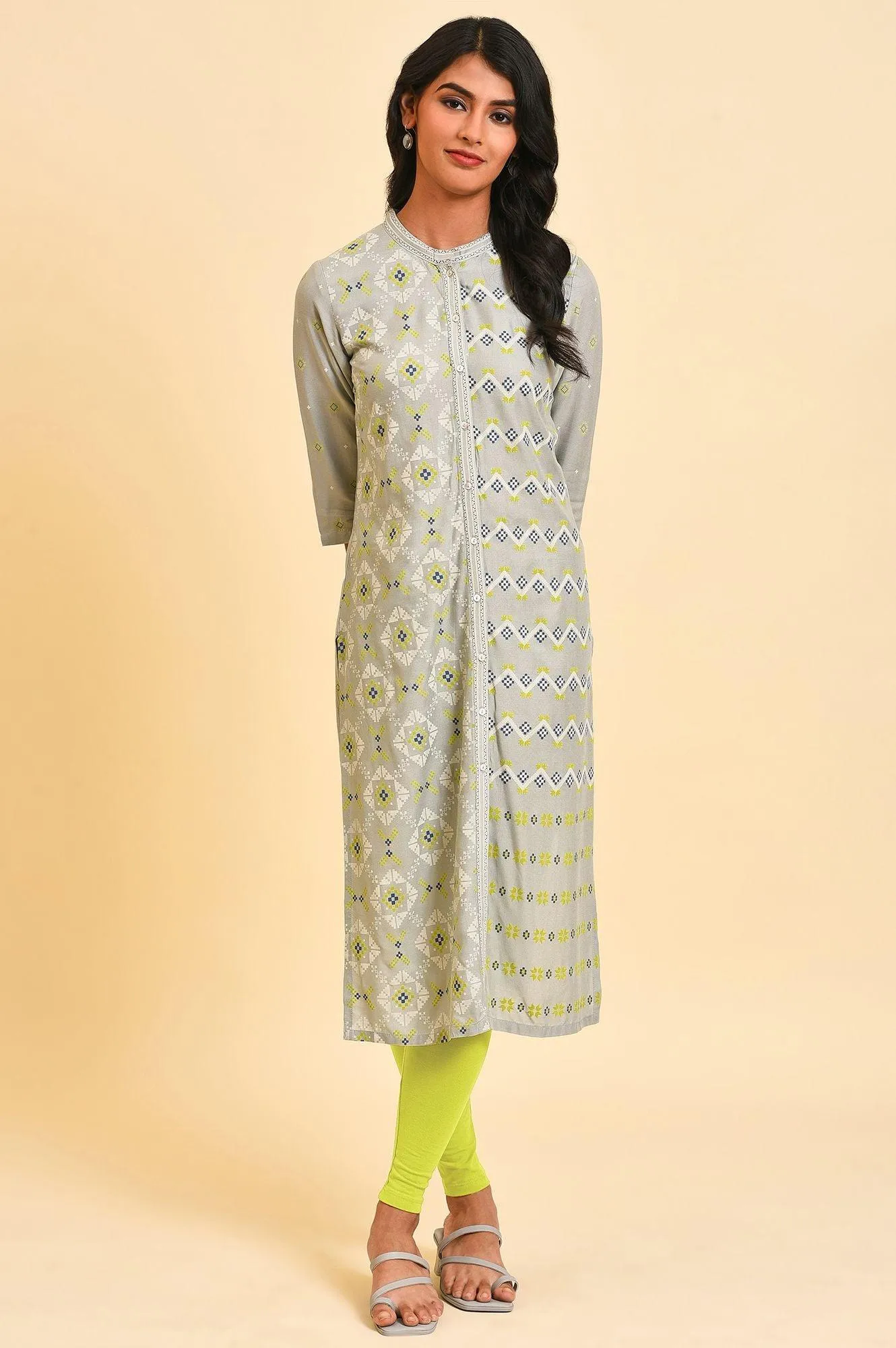 Grey Geometric Print kurta Set