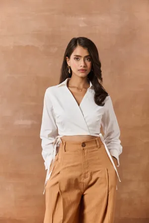 Gustl White Overlapped Crop Shirt
