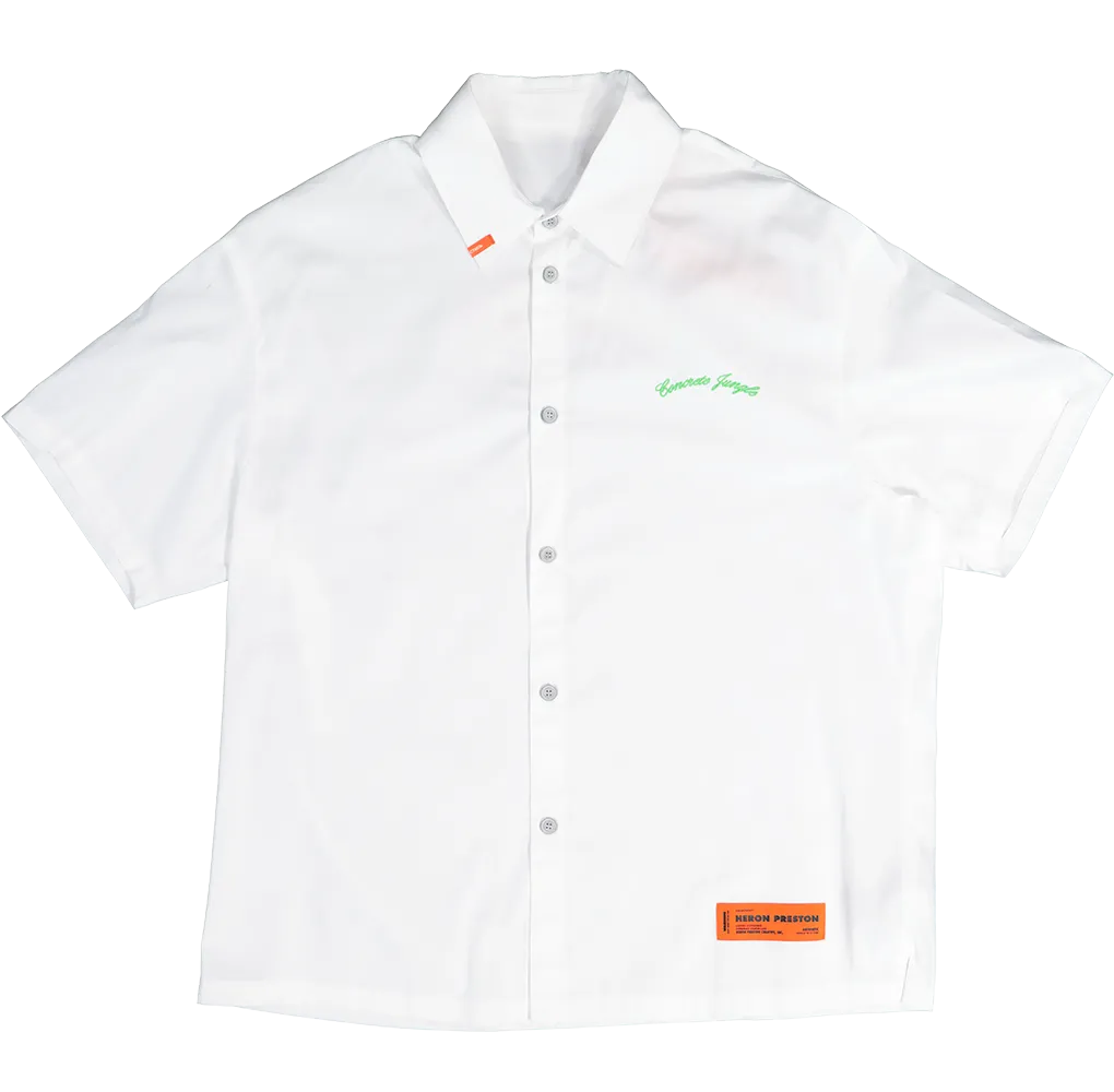 Heron Preston Boxy Fit Short Sleeve Button Up Shirt White