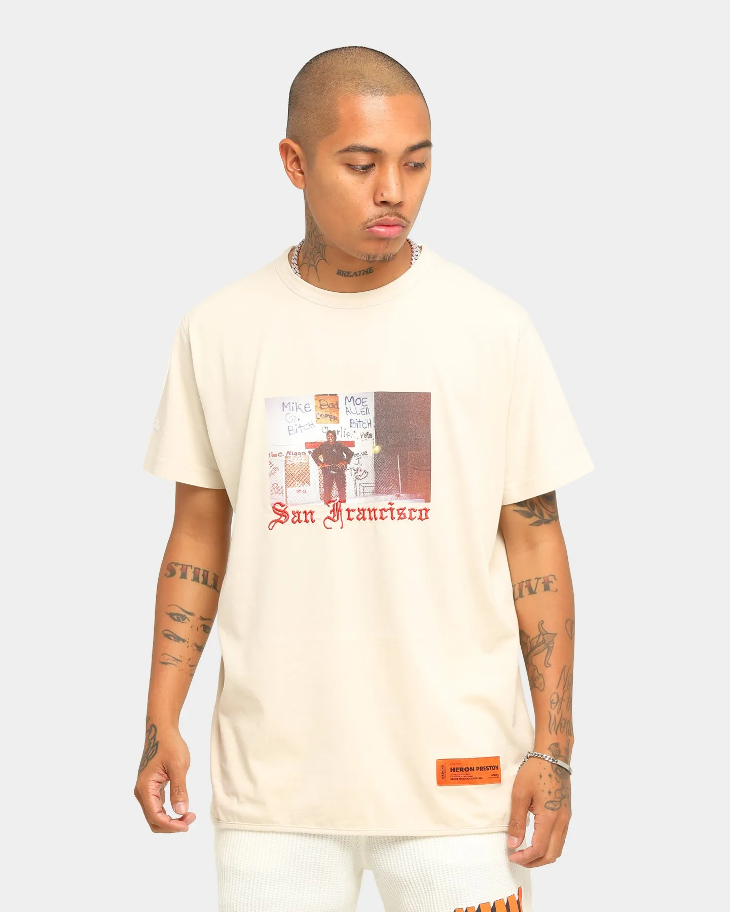 Heron Preston Dad Print Short Sleeve T-Shirt Beige