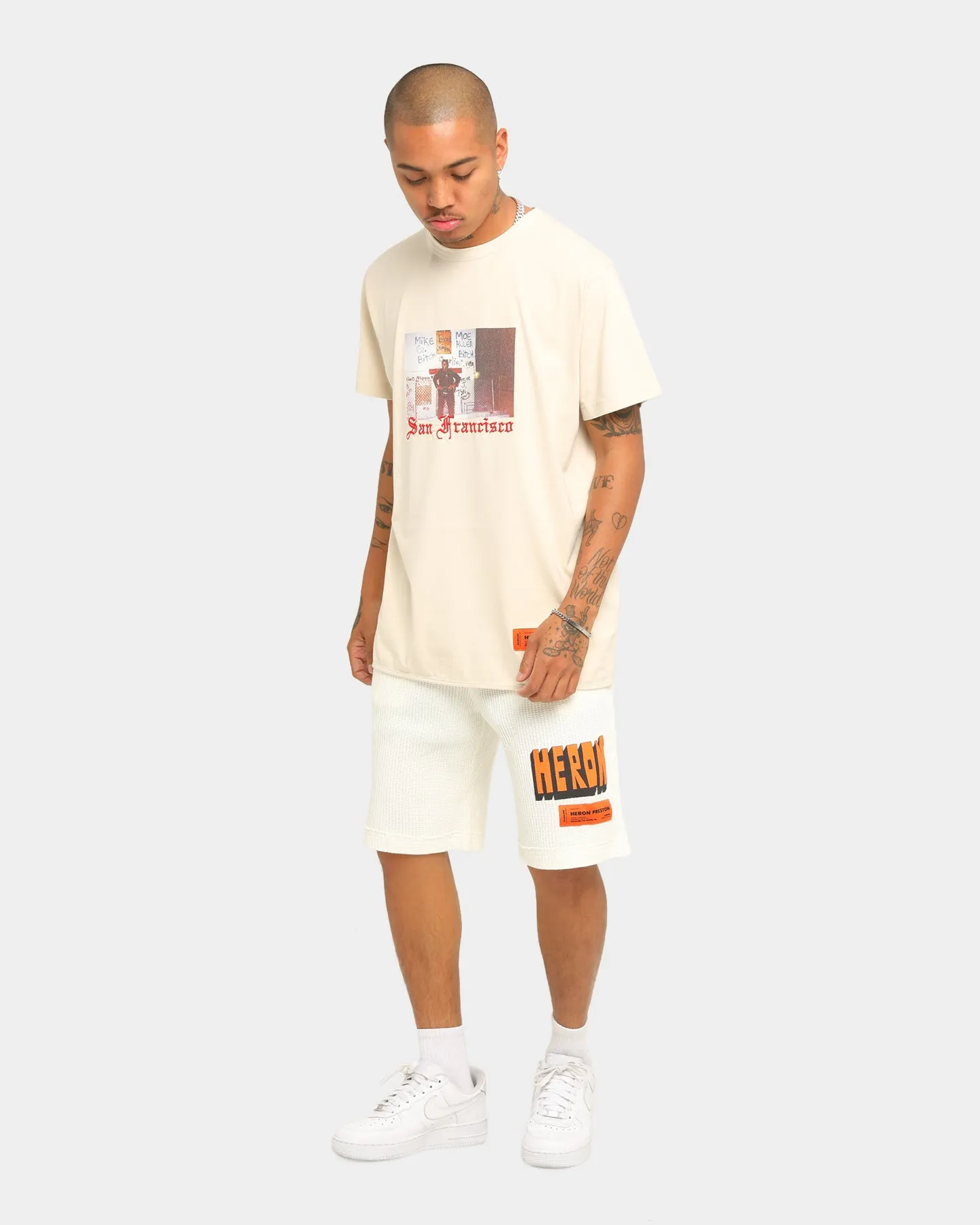 Heron Preston Dad Print Short Sleeve T-Shirt Beige