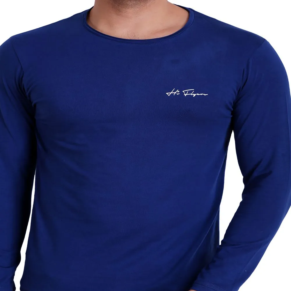 HiFlyers Men Round Neck Solid T-Shirtblue