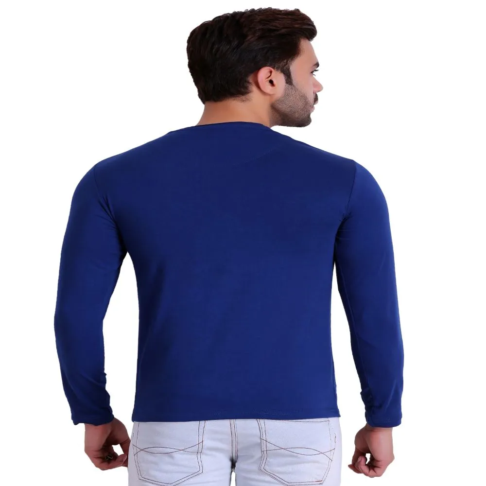 HiFlyers Men Round Neck Solid T-Shirtblue