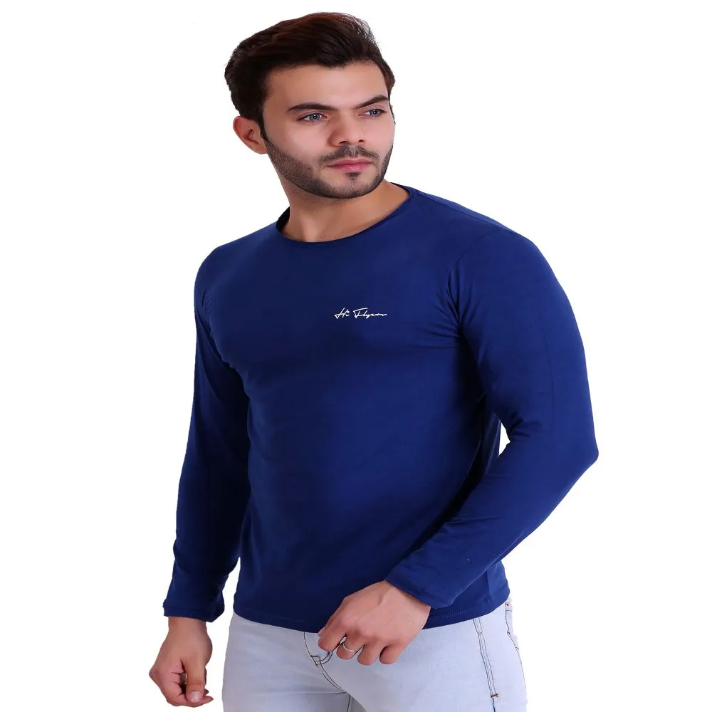 HiFlyers Men Round Neck Solid T-Shirtblue