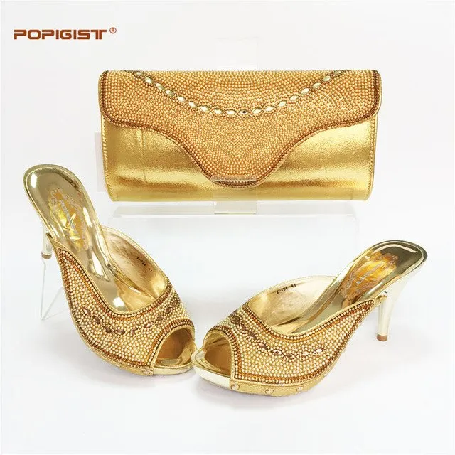 High Quality Italian Ladies Shoes and Bag Set Decorated with Rhinestone