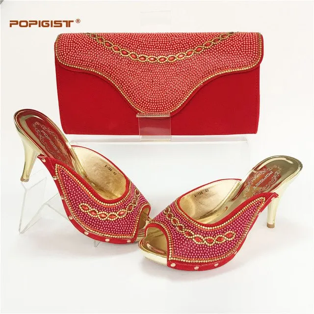 High Quality Italian Ladies Shoes and Bag Set Decorated with Rhinestone