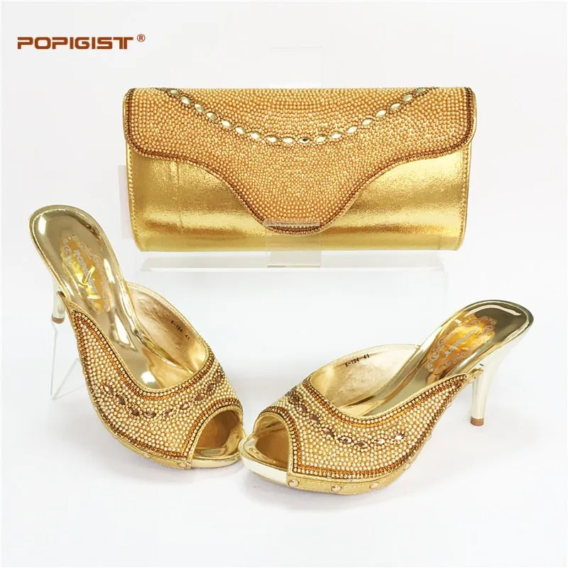 High Quality Italian Ladies Shoes and Bag Set Decorated with Rhinestone