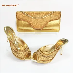 High Quality Italian Ladies Shoes and Bag Set Decorated with Rhinestone