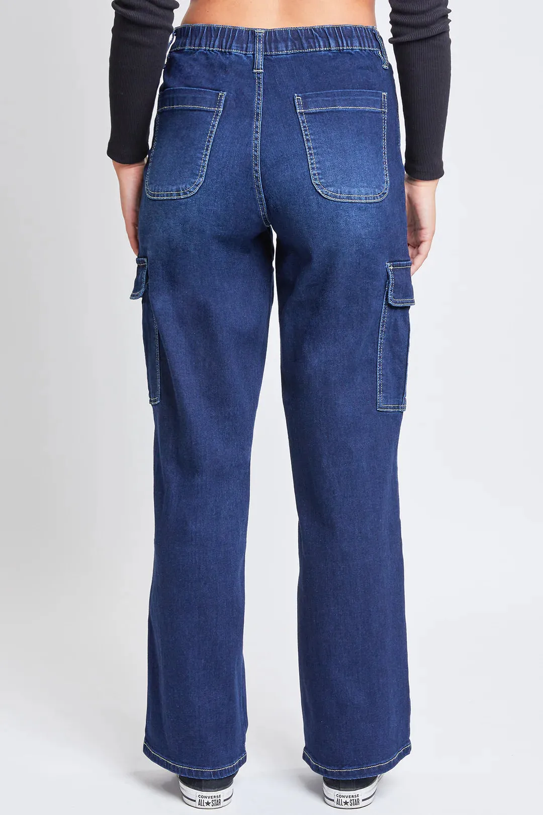 HIRISE ELASTIC BACK STRAIGHT LEG CARGO JEANS
