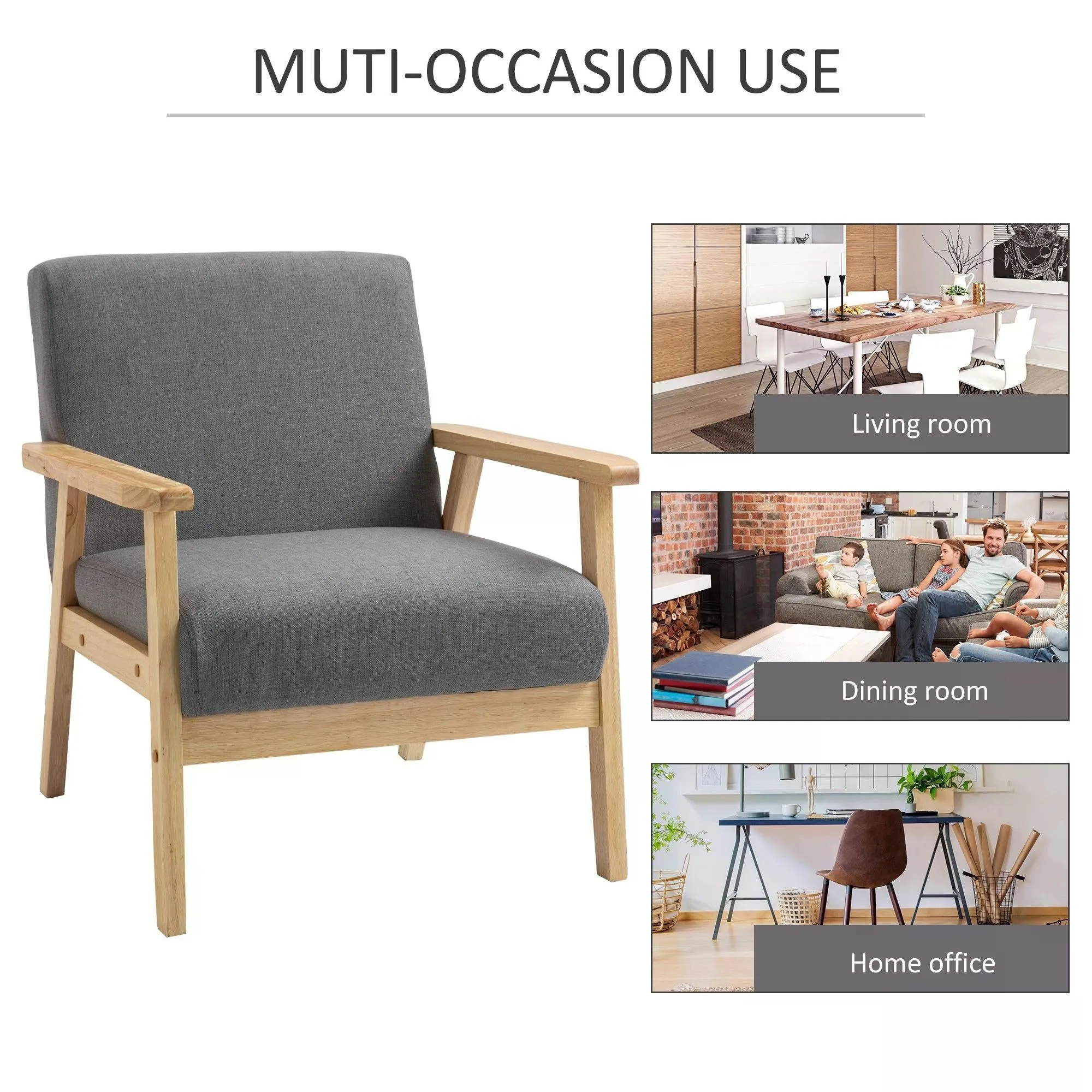 HOMCOM Minimalistic Wooden Frame Accent Chair, with Padded Seat