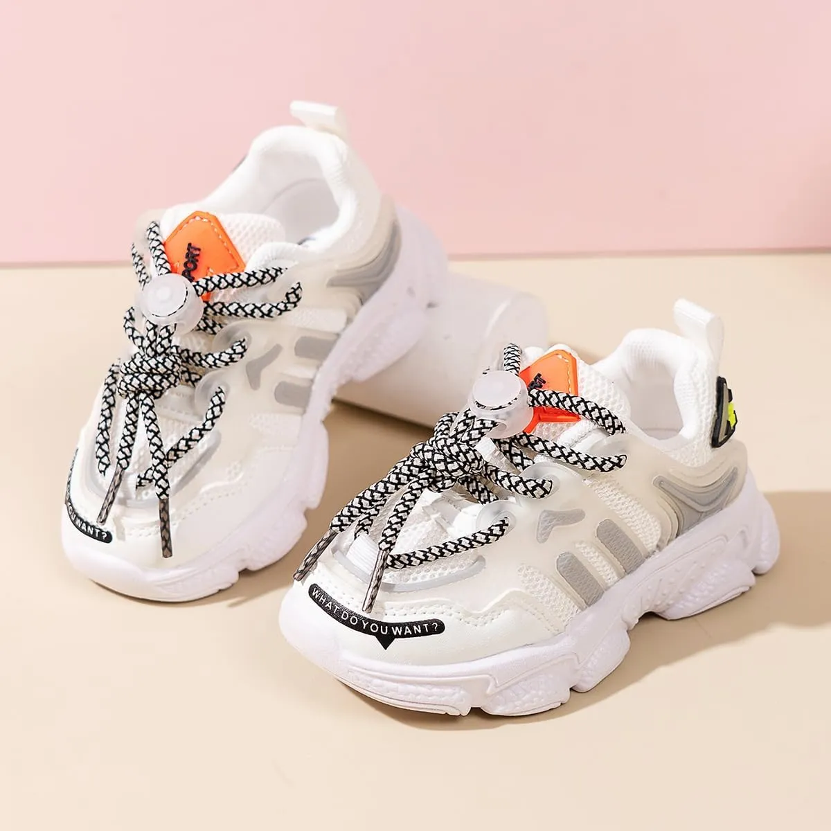Kids Athletic Sneakers, Mesh Running Shoes with Chunky Sole, White