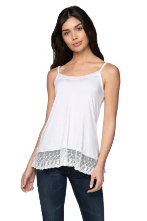 Knit Cami with Embroidery Lace Hem in White