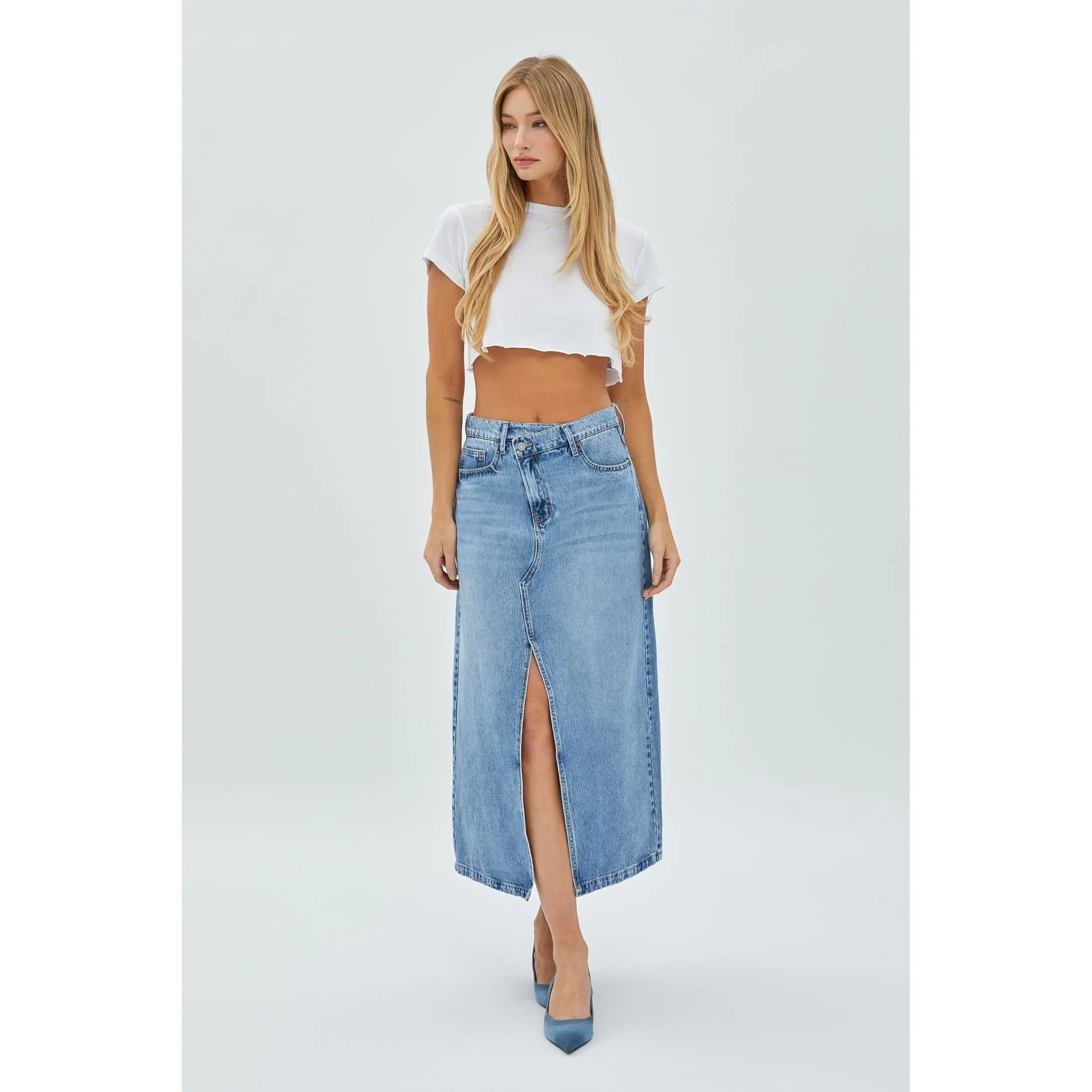 Kris Crossover Denim Skirt