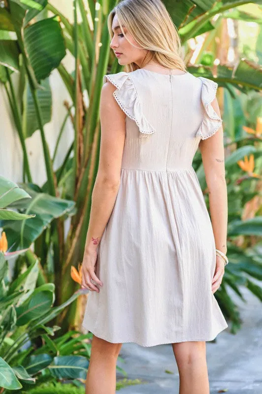 Maria Embroidered Mini Dress in Taupe