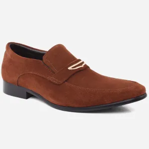 Men "CARLOS" Leather Buckle Detail Slip On Moc Toe Formal Leather Loafer Shoes