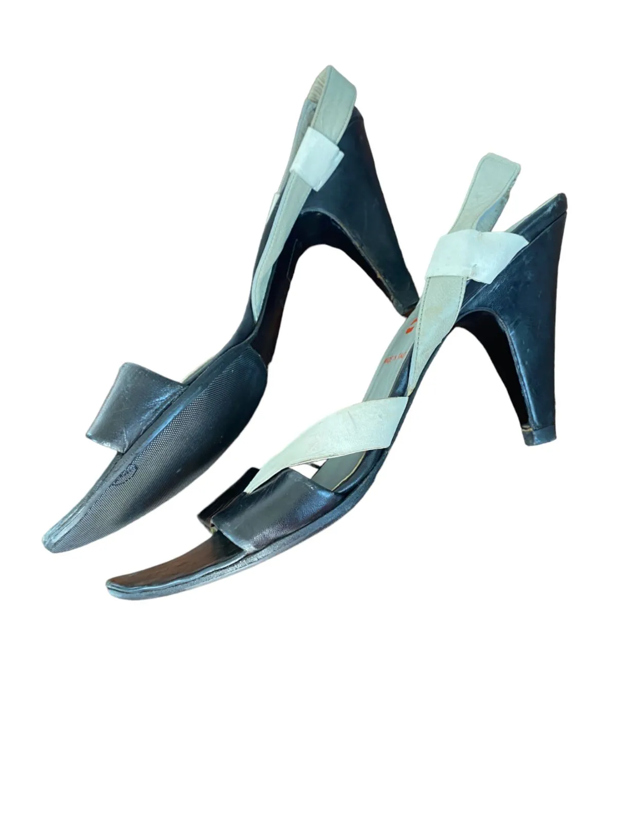 Miu Miu Leather Sandal Slingback Heels | Black, Grey, White, Sz 39.5