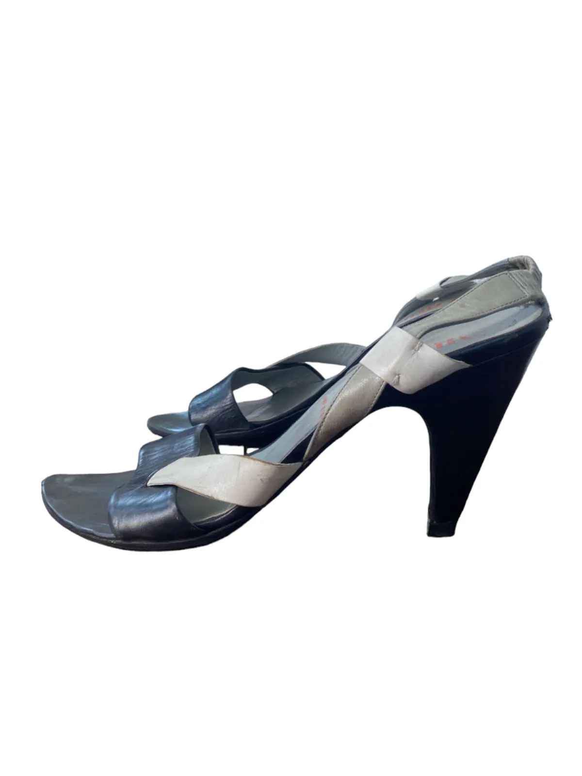 Miu Miu Leather Sandal Slingback Heels | Black, Grey, White, Sz 39.5