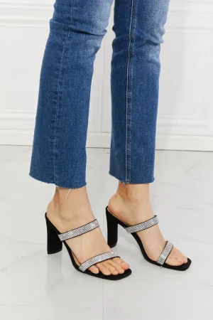 MMShoes Rhinestone Block High Heel Slide On Double Band Sandal in Black Leave A Little Sparkle
