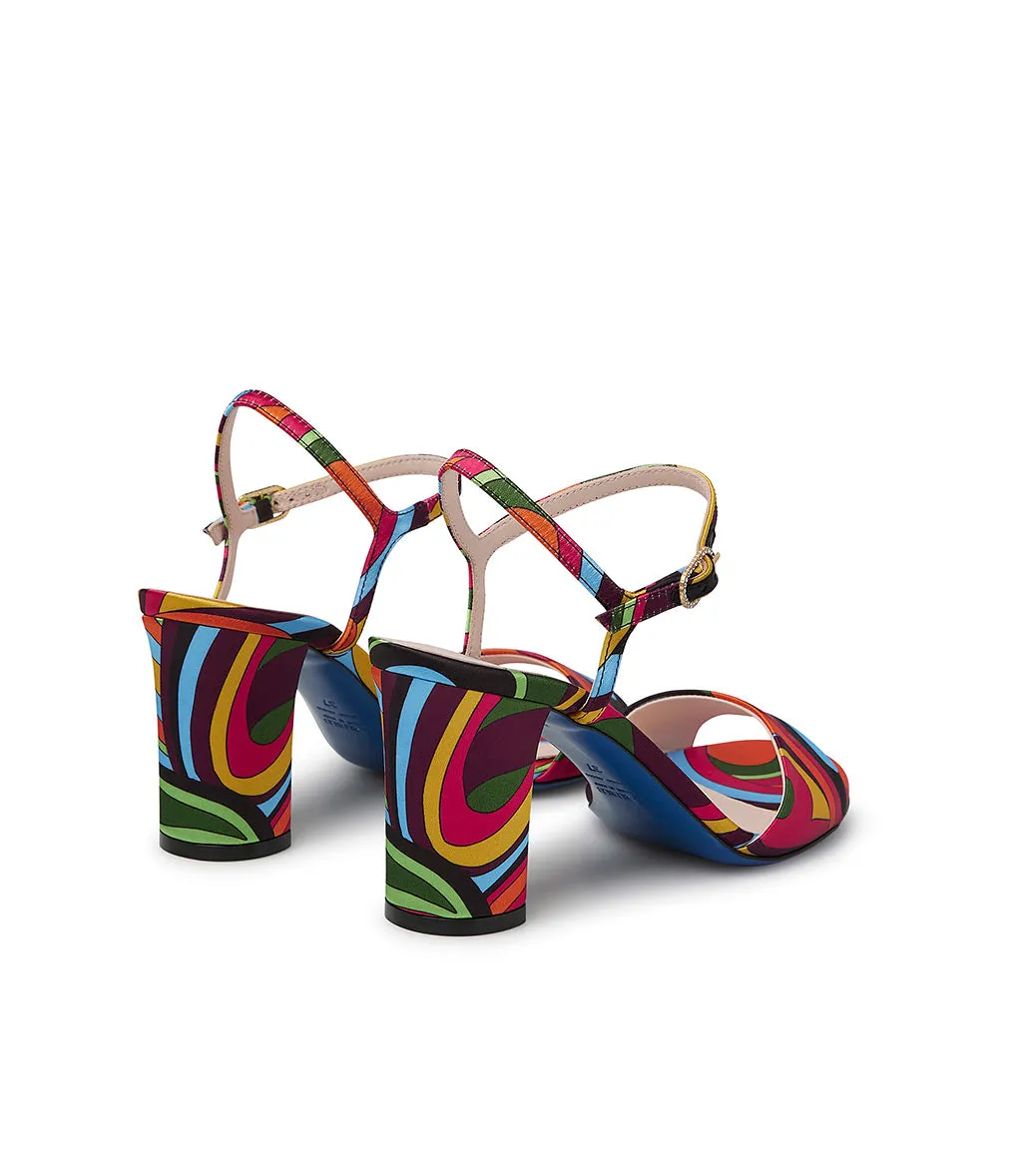 Multicolor print satin sandal