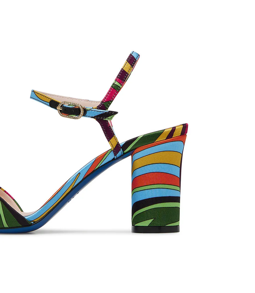 Multicolor print satin sandal