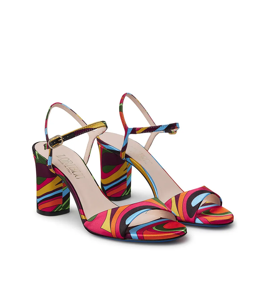 Multicolor print satin sandal
