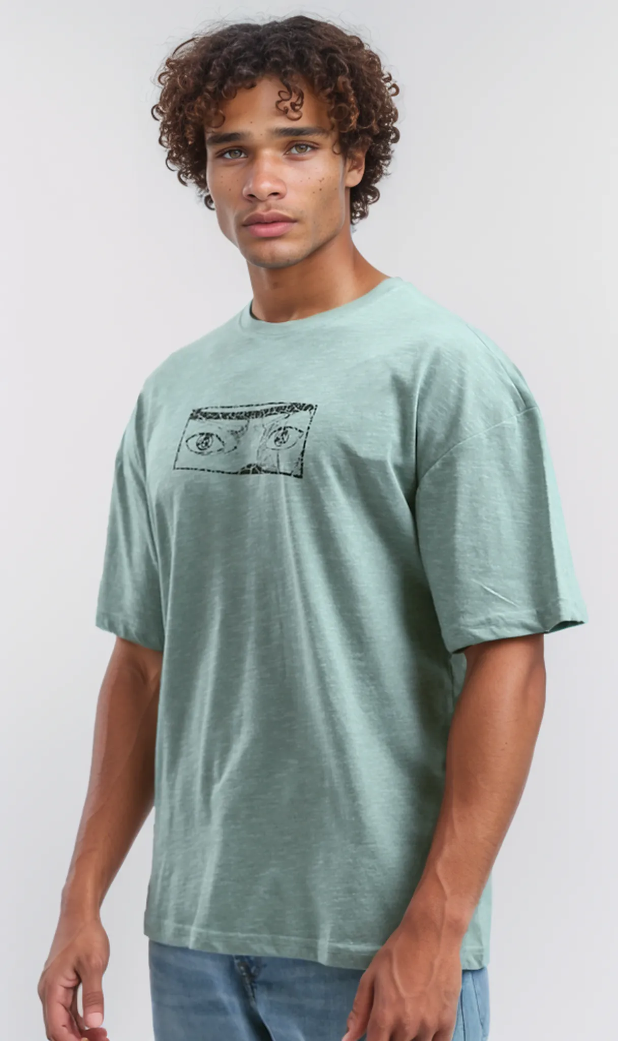 O192551 Trendy Print Heather Mintgreen Slip On Cotton Tee
