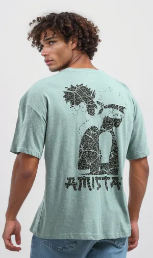 O192551 Trendy Print Heather Mintgreen Slip On Cotton Tee