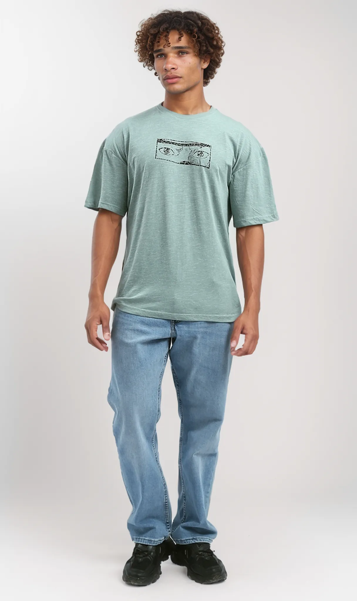 O192551 Trendy Print Heather Mintgreen Slip On Cotton Tee