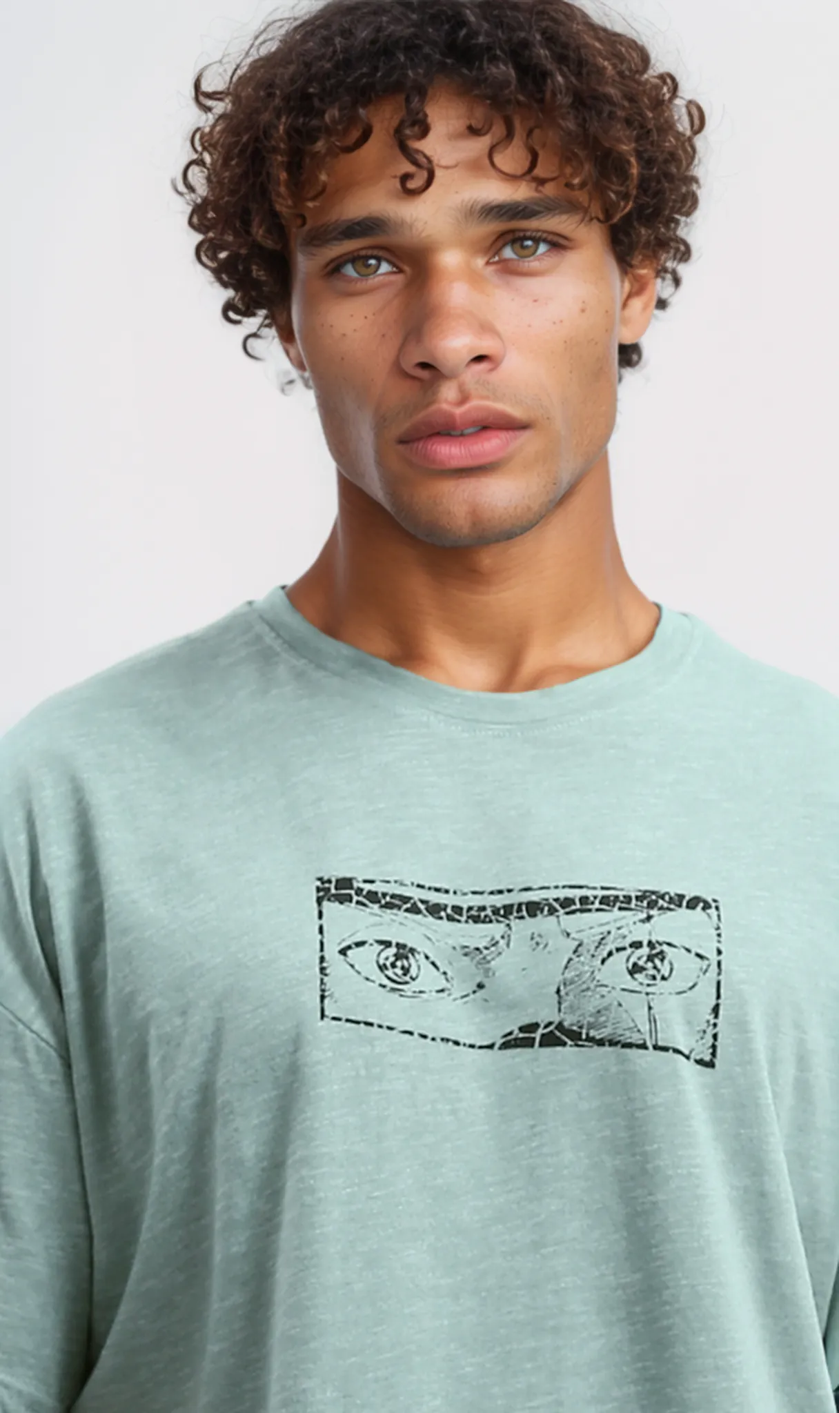 O192551 Trendy Print Heather Mintgreen Slip On Cotton Tee