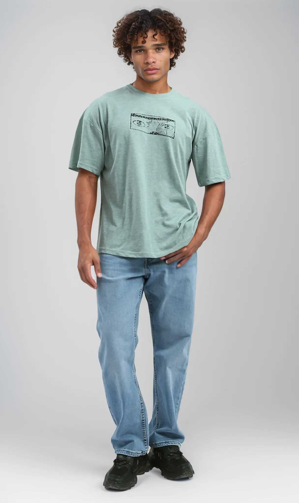 O192551 Trendy Print Heather Mintgreen Slip On Cotton Tee