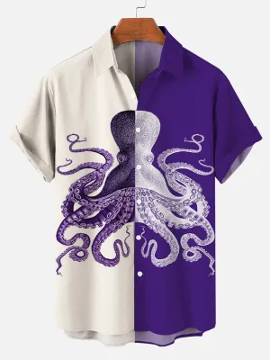 Octopus Print Men's Hawaiian Short Sleeve Shirt